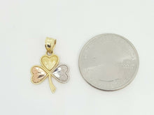 Load image into Gallery viewer, 14k solid 3 color Gold 3 heart clover leaf lucky Pendant fine gift jewelry 1.4g