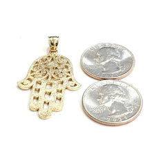 Load image into Gallery viewer, New 14k yellow gold khamsa hamsa hand lucky Jewish filigree pendant jewelry 8.5g
