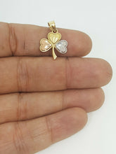 Load image into Gallery viewer, 14k solid 3 color Gold 3 heart clover leaf lucky Pendant fine gift jewelry 1.4g