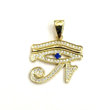 Load image into Gallery viewer, 14k yellow Gold Egyptian eye of Horus protection Zirconia Pendant jewelry 2.3g