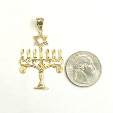 Load image into Gallery viewer, 14k yellow gold Menorah star of David Jewish Israel Charm pendant religious 3.2g
