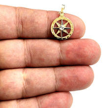 Load image into Gallery viewer, 14k two tone Gold Tiny round compass pendant charm Gift fine jewelry 0.55" 1g