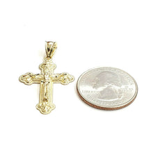 Load image into Gallery viewer, New 10k yellow gold nugget cross jesus pendant fine jewelry religious gift 1.9g
