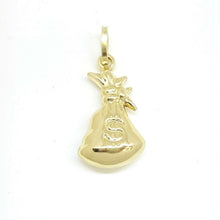 Load image into Gallery viewer, 14k yellow gold 3D hollow dollar sign money bag lucky pendant charm gift 1.4g