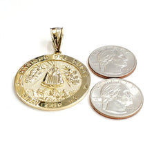 Load image into Gallery viewer, 10k yellow gold round virgin Caridad del Cobre pendant fine jewelry 1.43" 8.4g