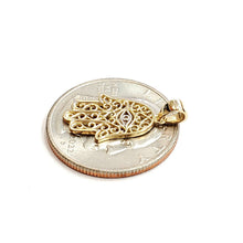 Load image into Gallery viewer, New 14k yellow gold khamsa hamsa hand lucky Jewish filigree pendant jewelry 0.9g
