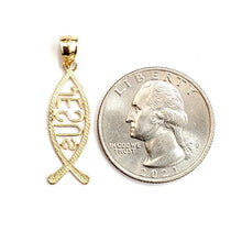 Load image into Gallery viewer, 14k yellow gold Ichthus Fish Jesus pendant charm religious fine jewelry 1.1g