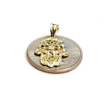 Load image into Gallery viewer, New 10k yellow gold khamsa hamsa hand lucky Jewish filigree pendant jewelry 1g