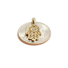 Load image into Gallery viewer, New 14k yellow gold khamsa hamsa hand lucky Jewish filigree pendant jewelry 0.9g