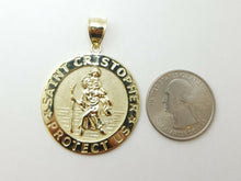 Load image into Gallery viewer, 10k yellow gold round saint Cristopher pendant fine religious jewelry 1.35" 6.8g