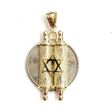 Load image into Gallery viewer, 14k yellow gold tablets of law star of David Jewish Israel torah pendant 4.5g