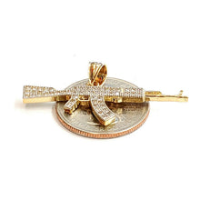 Load image into Gallery viewer, 14k yellow Gold AK-47 machine gun rifle Pendant fine jewelry cubic zirconia 2.8g