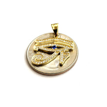 Load image into Gallery viewer, 14k yellow Gold Egyptian eye of Horus protection Zirconia Pendant jewelry 2.3g