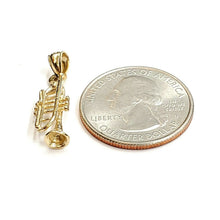 Load image into Gallery viewer, 14k yellow Gold 3D solid trumpet Pendant charm gift instrument fine jewelry 1.3g