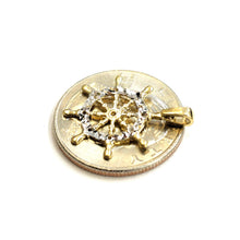 Load image into Gallery viewer, New 14k Two Tone Gold tiny Boat Wheel Nautical Sailor Pendant fine jewelry 1g
