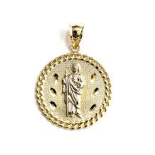 Load image into Gallery viewer, 10k two tone gold round saint Jude San juda pendant charm religious jewelry 3.4g