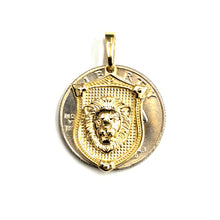 Load image into Gallery viewer, 14k yellow solid Gold lion Leo head face shield Pendant charm fine jewelry 3.7g