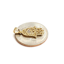 Load image into Gallery viewer, New 14k yellow gold khamsa hamsa hand lucky Jewish filigree pendant jewelry 0.9g