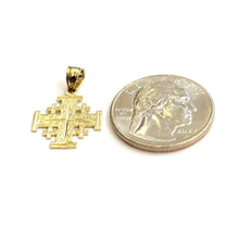 Load image into Gallery viewer, 14k Yellow gold Jerusalem Cross medal pendant charm religious fine jewelry 1.3g