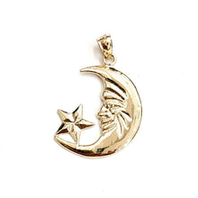 Load image into Gallery viewer, New 14k yellow gold moon and star pendant charm astronomy gift fine jewelry 2.7g