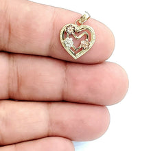 Load image into Gallery viewer, New 14k tri color solid Gold heart flower Pendant charm fine gift jewelry 0.9g