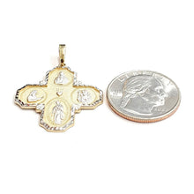 Load image into Gallery viewer, 14k 2 tone gold 4 four way saint medal pendant charm religious fine jewelry 3.7g