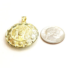 Load image into Gallery viewer, New 10k yellow gold hollow two sided Jesus & virgin Guadalupe pendant 1.27" 8.8g