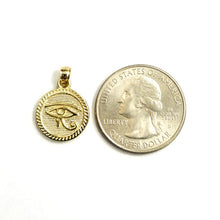 Load image into Gallery viewer, 10k yellow Gold Round Two Sided Egyptian eye of Horus protection Pendant 2.6g