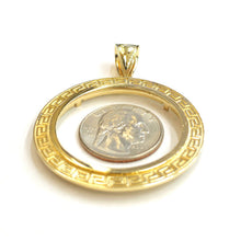Load image into Gallery viewer, 14k yellow Gold Greek Key Frame bezel For 50 Pesos Coin gift fine jewelry 11.2g