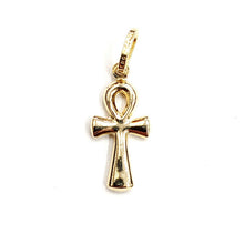 Load image into Gallery viewer, 14k yellow gold tiny Egyptian ankh cross hollow pendant religious jewelry 0.7g