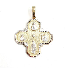 Load image into Gallery viewer, 14k 2 tone gold 4 four way saint medal pendant charm religious fine jewelry 3.7g