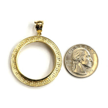 Load image into Gallery viewer, 14k yellow Gold Greek Key Frame bezel For 20 Pesos Coin Gift fine jewelry 6.8g