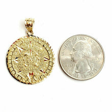 Load image into Gallery viewer, New 14k yellow Gold Aztec Mayan sun calendar Azteca pendant gift jewelry 1" 4.9g