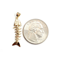 Load image into Gallery viewer, 14k yellow gold fish Bone wiggly movable pendant charm fine jewelry 1.9g