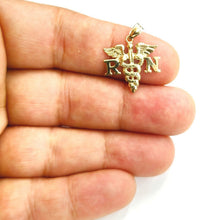 Load image into Gallery viewer, 14k yellow Gold RN caduceus medical sign nurse Pendant charm fine jewelry 1.5g