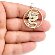 Load image into Gallery viewer, 14k yellow Gold round dragon Pendant charm solid gift fine jewelry unisex 5.5g