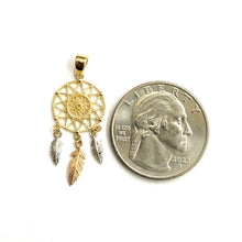 Load image into Gallery viewer, 14k Tri Color Gold Dream Catcher Feather Pendant charm gift fine jewelry 0.8g