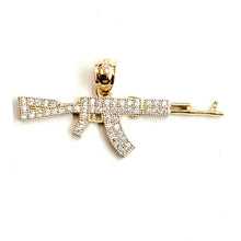 Load image into Gallery viewer, 14k yellow Gold AK-47 machine gun rifle Pendant fine jewelry cubic zirconia 2.8g