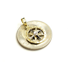Load image into Gallery viewer, 14k two tone Gold Tiny round compass pendant charm Gift fine jewelry 0.55" 1g