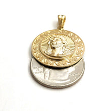 Load image into Gallery viewer, 14k yellow gold round Jesus pendant charm 0.98" gift religious fine jewelry 4.2g