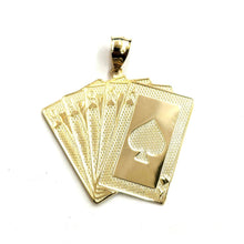 Load image into Gallery viewer, 14k yellow Gold royal flush spade A K Q J 10 poker cards Pendant jewelry 9.3g