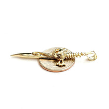 Load image into Gallery viewer, 14k yellow Gold sword skull snake Pendant charm gift fine jewelry 6g
