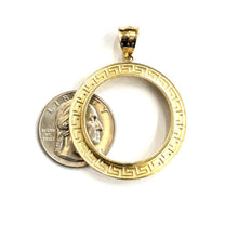 Load image into Gallery viewer, 14k yellow Gold Greek Key Frame bezel For 20 Pesos Coin Gift fine jewelry 6.8g