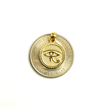 Load image into Gallery viewer, 10k yellow Gold Round Two Sided Egyptian eye of Horus protection Pendant 2.6g