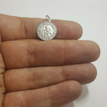 Load image into Gallery viewer, 14k solid white gold round saint Christopher pendant charm religious 0.60" 2g
