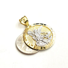 Load image into Gallery viewer, 14k two tone gold Round saint Michael pendant 1.23" fine religious jewelry 5.4g