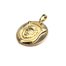 Load image into Gallery viewer, 14k yellow solid Gold lion Leo head face shield Pendant charm fine jewelry 3.7g