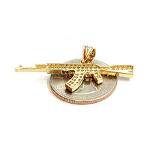 Load image into Gallery viewer, 14k yellow Gold AK-47 machine gun rifle Pendant fine jewelry cubic zirconia 2.8g