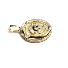 Load image into Gallery viewer, 14k yellow solid Gold lion Leo head face shield Pendant charm fine jewelry 3.7g