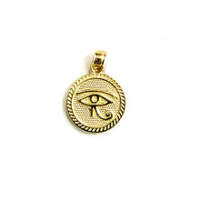 Load image into Gallery viewer, 10k yellow Gold Round Two Sided Egyptian eye of Horus protection Pendant 2.6g